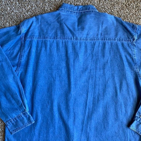 Graphic Sports Shirt Adult 2XL XXL Blue Denim Button Up Long Sleeve Logo Mens - Picture 5 of 11